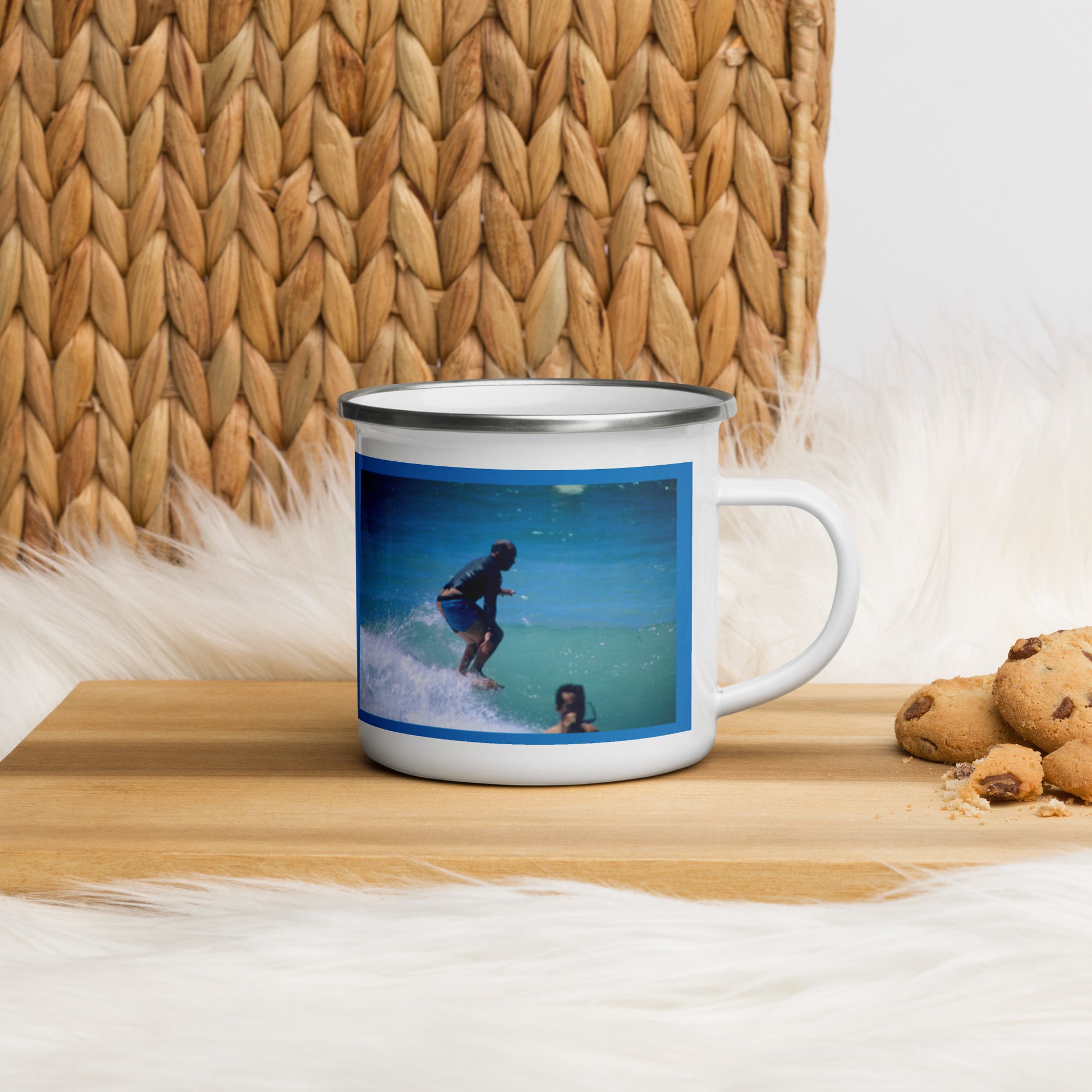Herb Bradley Hanging Ten, Enamel beverage mug, left side view
