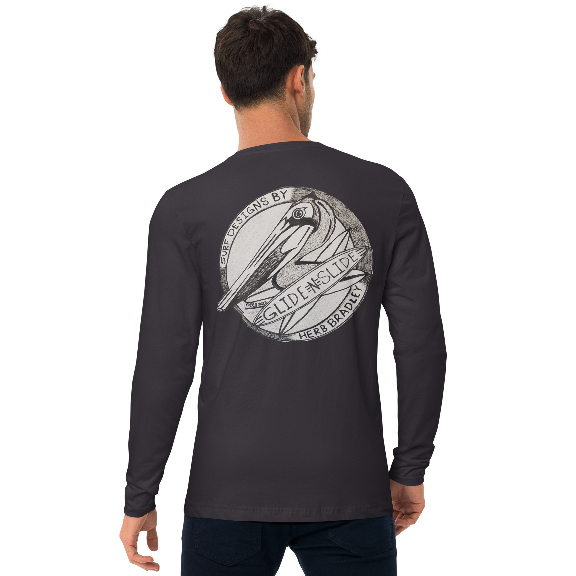 Heavy Metal Grey, Glide -N- Slide, Men's Long Sleeve back t-shirt back view