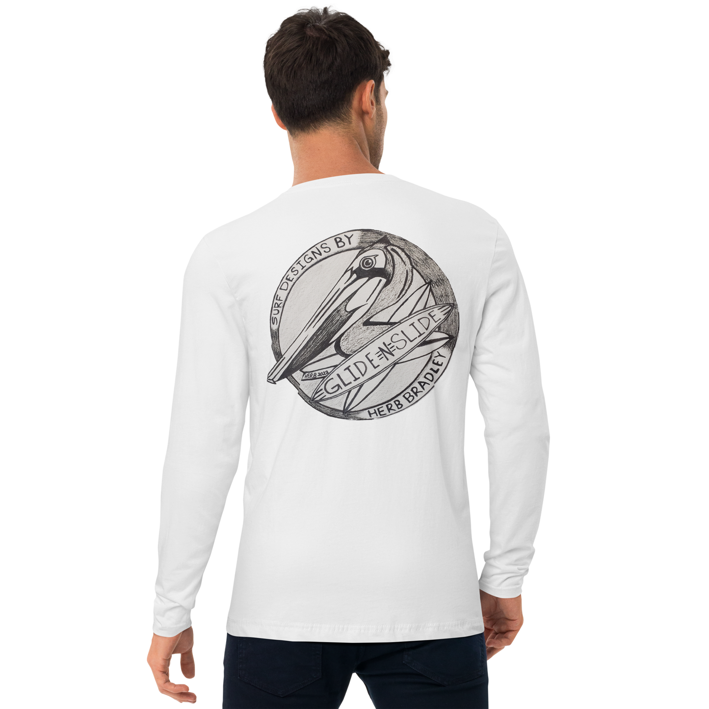 White, Glide -N- Slide, Men's  Long Sleeve back t-shirt back view