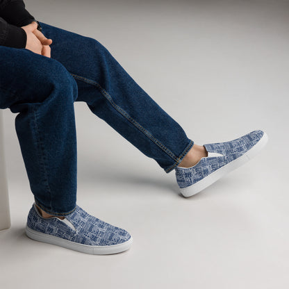 Blue and White Aloha Print men's-slip-on-canvas-shoes