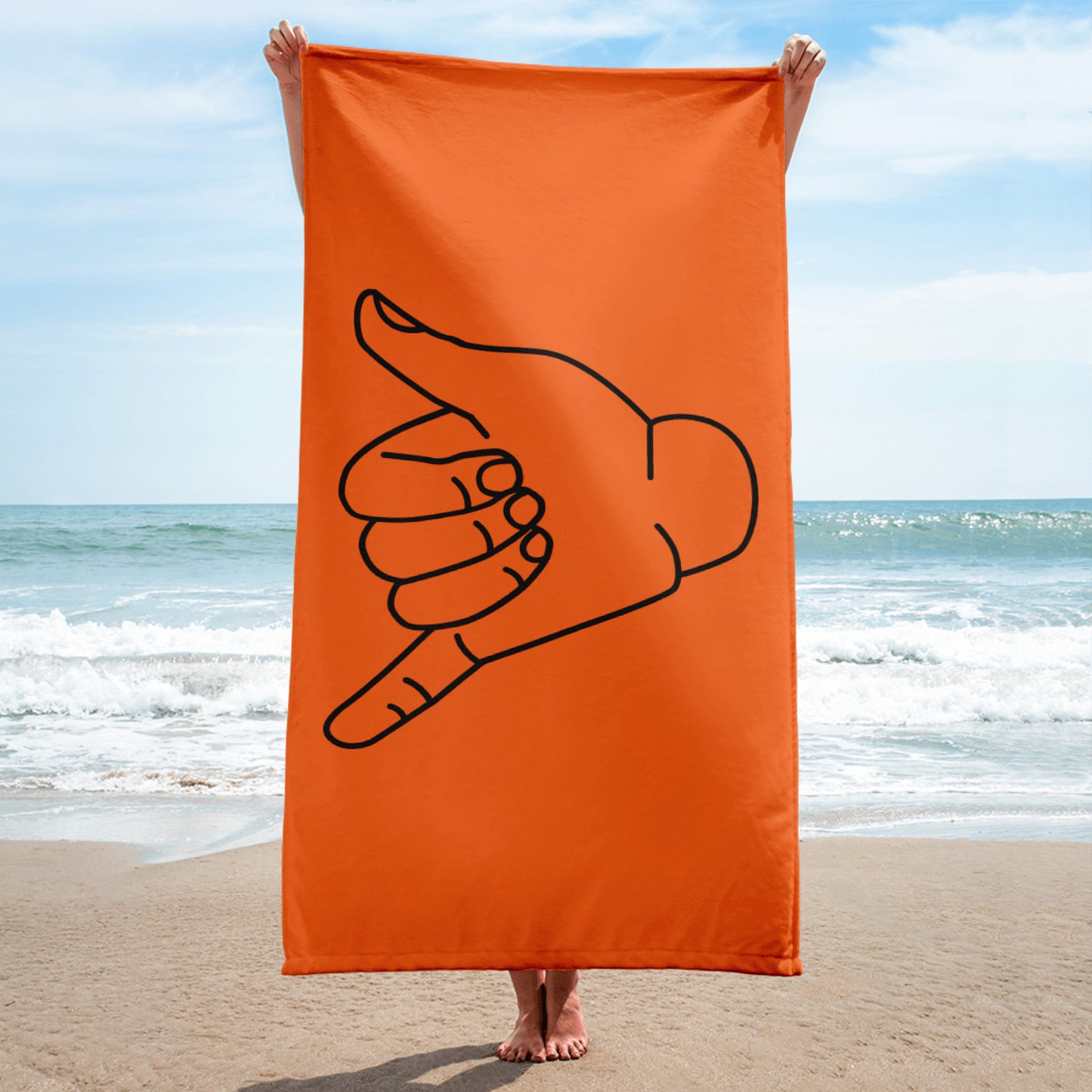 30x60 Giant Shaka Beach Towel in orange, Vertical View