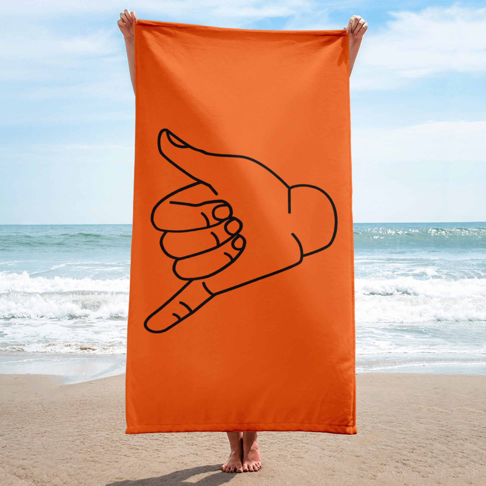 30x60 Giant Shaka Beach Towel in orange, Vertical View